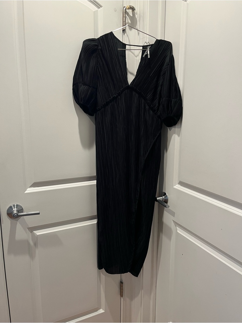 Anthropologie Black Textured Wrap-Front Midi Dress - Picture 3 of 6